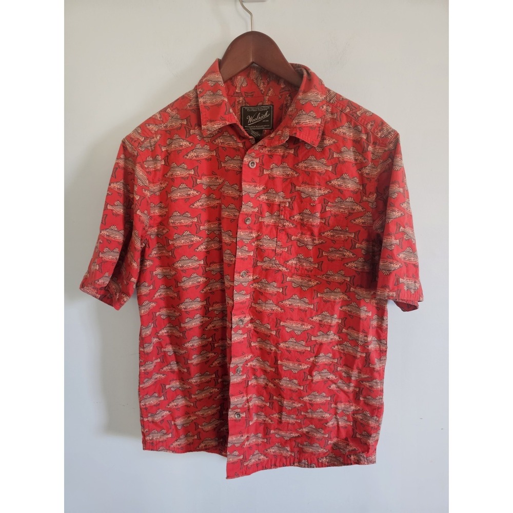 Vintage 90s Woolrich Red Fishing Hike Gorpcore Pattern Print Shirt Size Large‎